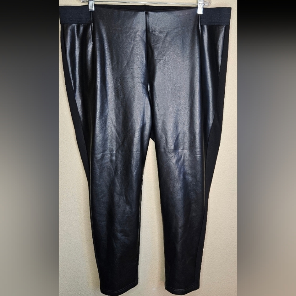 NWT Chaps 2X Black Faux Leather Ponte Leggings W-2490 - Picture 7 of 14